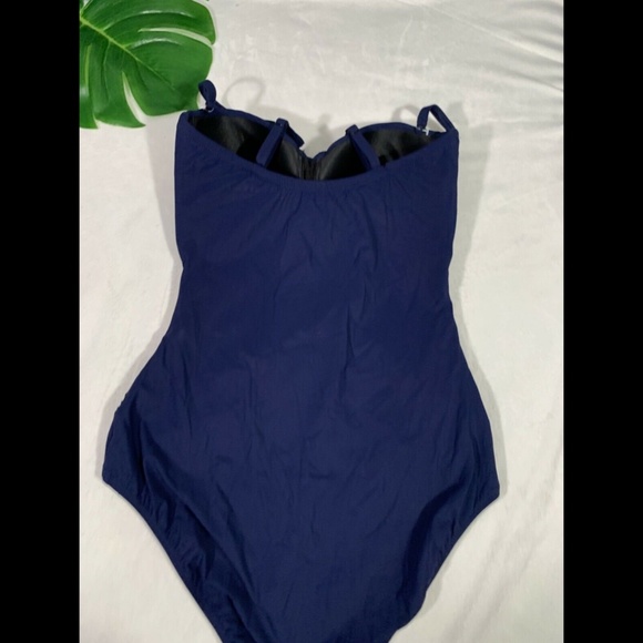 NEW $128 Profile by Gottex Lace-Up Strapless One-Piece Swimsuit Navy [ 10 ]‎ - Picture 8 of 12
